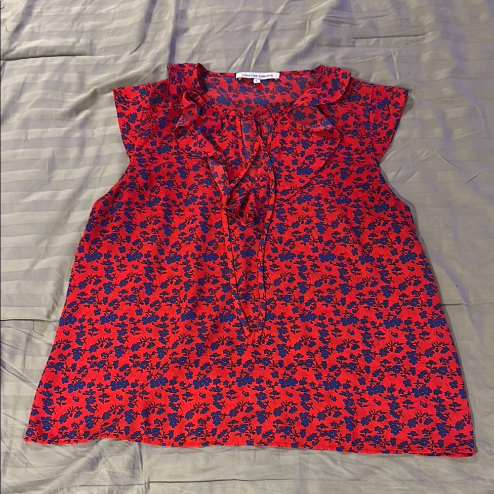 Collective Concepts Red Ruffled Tie Front Blouse